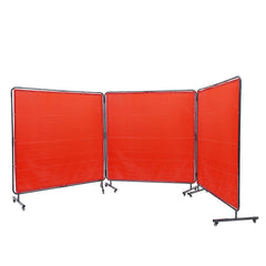 Welding Screen with Frame, 6' x 6' 3 Panel Welding Curtain Screens, Flame-Resistant Vinyl Welding Protection Screen on 12 Swivel Wheels (6 Lockable), Moveable & Professional for Workshop, Red