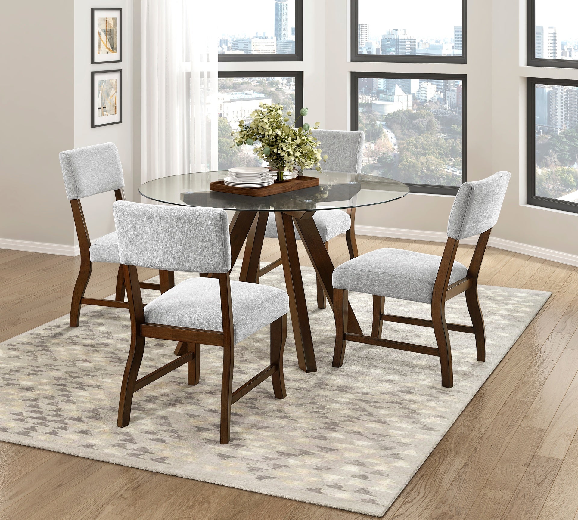 Contemporary Dining Side Chairs Set of 2 Durable Gray Chenille Fabric Upholstered Comfort Seat Back Wooden Furniture