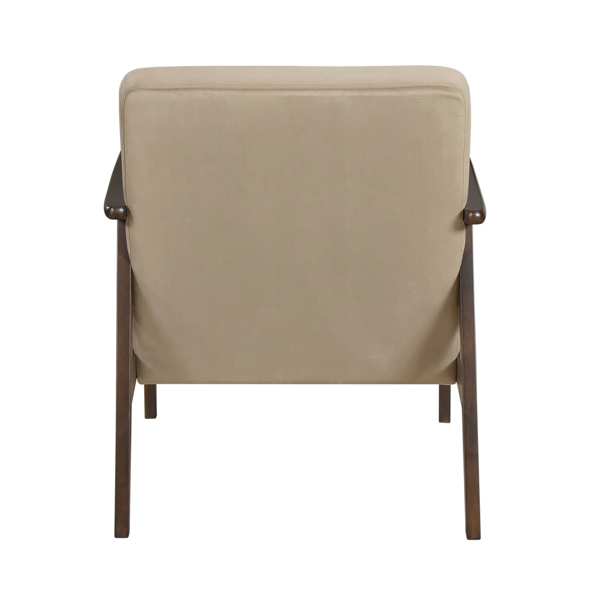 Mid-Century Modern Design 1pc Accent Chair Light Brown Velvet Upholstery Dark Walnut Finish Wood, High-Resiliency Foam Cushions