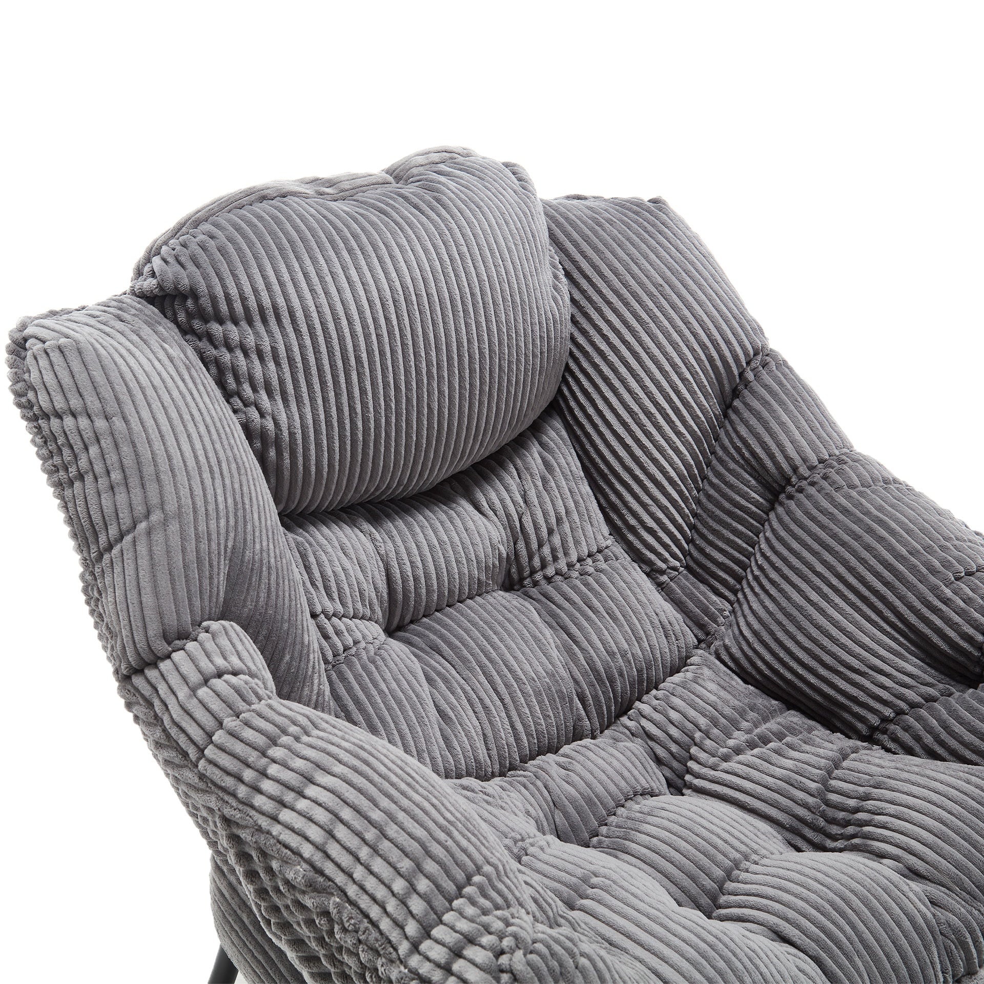 Lazy Chair with Ottoman, Modern Lounge Accent Chair with Armrests and a Side Pocket, Leisure Upholstered Sofa Chair Reading Chair with Footrest for Small Space, Corner Chair-Grey