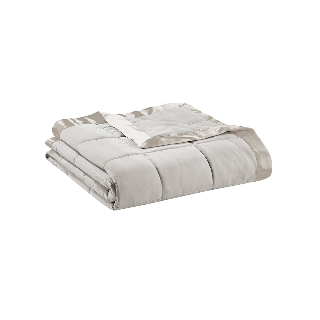 Lightweight Down Alternative Blanket with Satin Trim Grey Full/Queen
