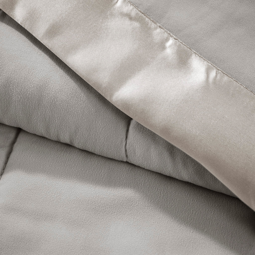 Lightweight Down Alternative Blanket with Satin Trim Grey Full/Queen