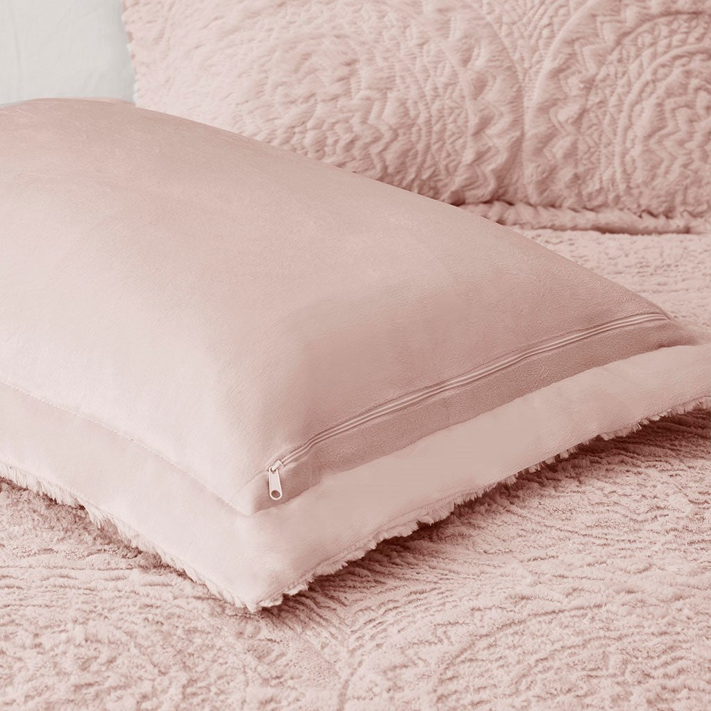 Full/Queen Embroidered Medallion Faux Fur Ultra Plush Comforter Mini Set