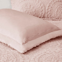 Full/Queen Embroidered Medallion Faux Fur Ultra Plush Comforter Mini Set