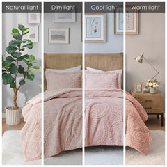 Full/Queen Embroidered Medallion Faux Fur Ultra Plush Comforter Mini Set