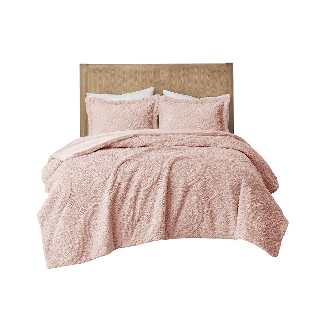 Full/Queen Embroidered Medallion Faux Fur Ultra Plush Comforter Mini Set