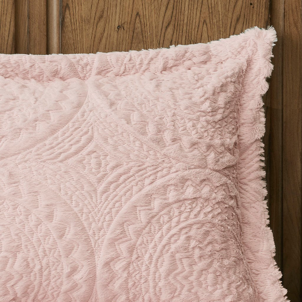 Full/Queen Embroidered Medallion Faux Fur Ultra Plush Comforter Mini Set