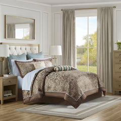 12 Piece Comforter Set with Cotton Bed Sheets Blue/Brown King