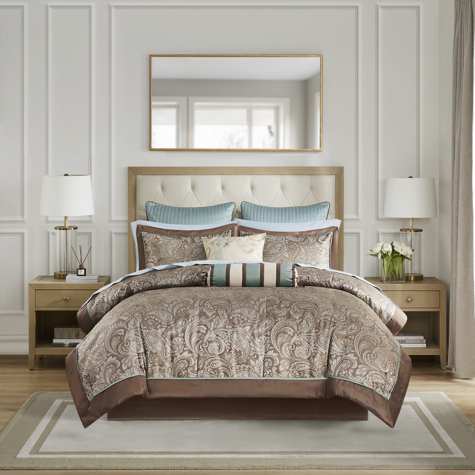 12 Piece Comforter Set with Cotton Bed Sheets Blue/Brown King
