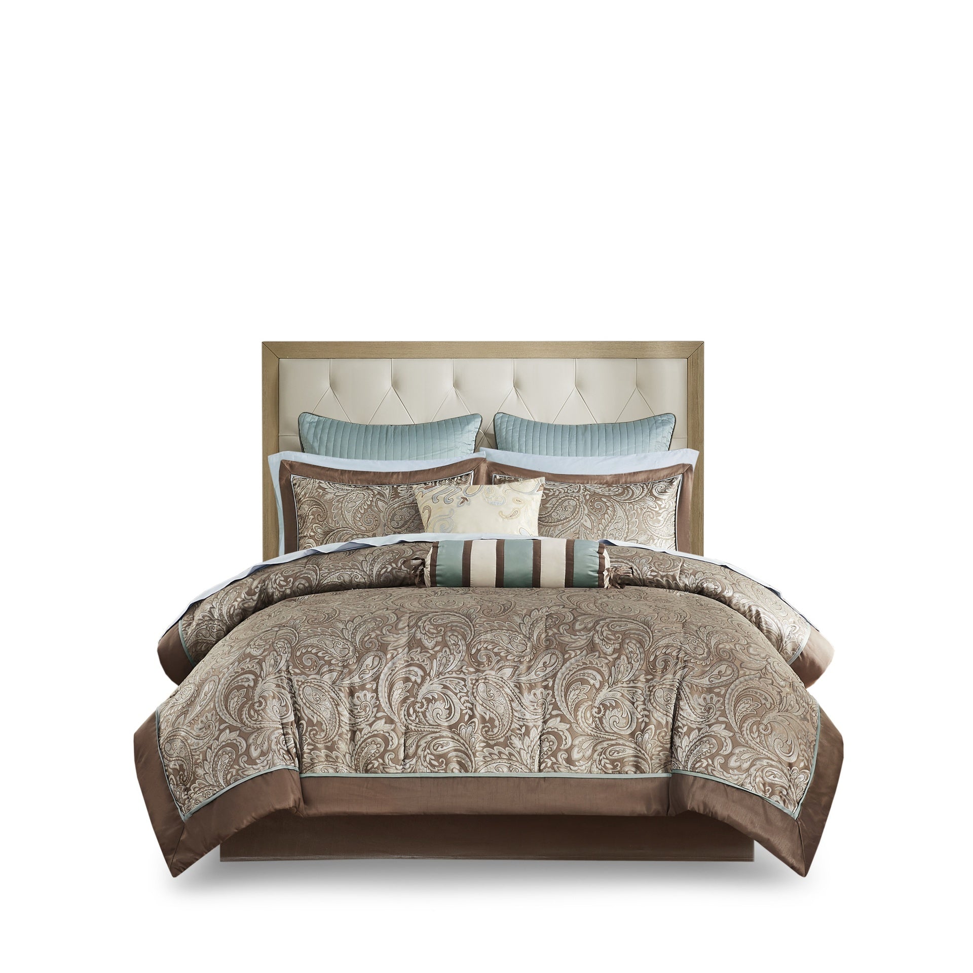 12 Piece Comforter Set with Cotton Bed Sheets Blue/Brown King