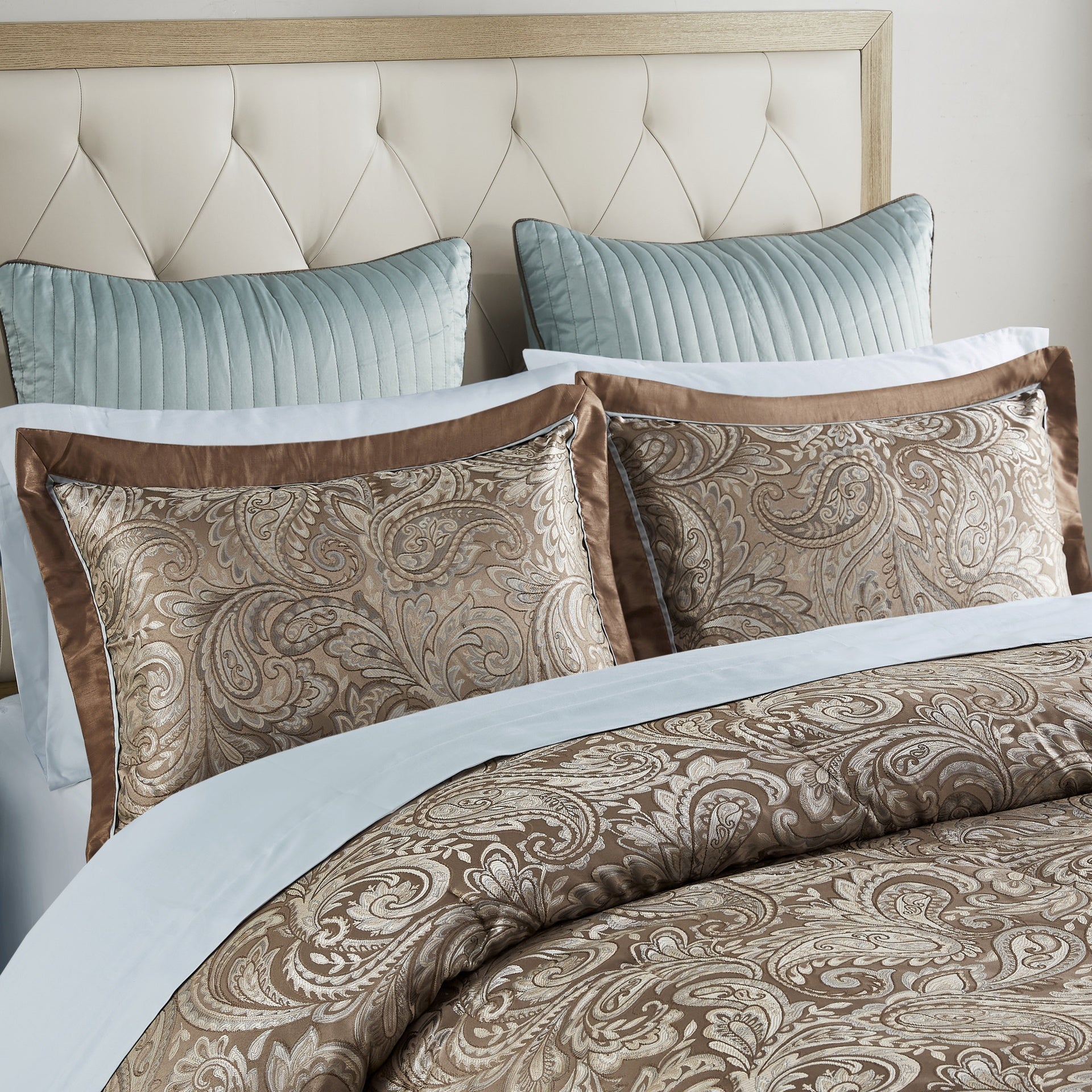 12 Piece Comforter Set with Cotton Bed Sheets Blue/Brown King
