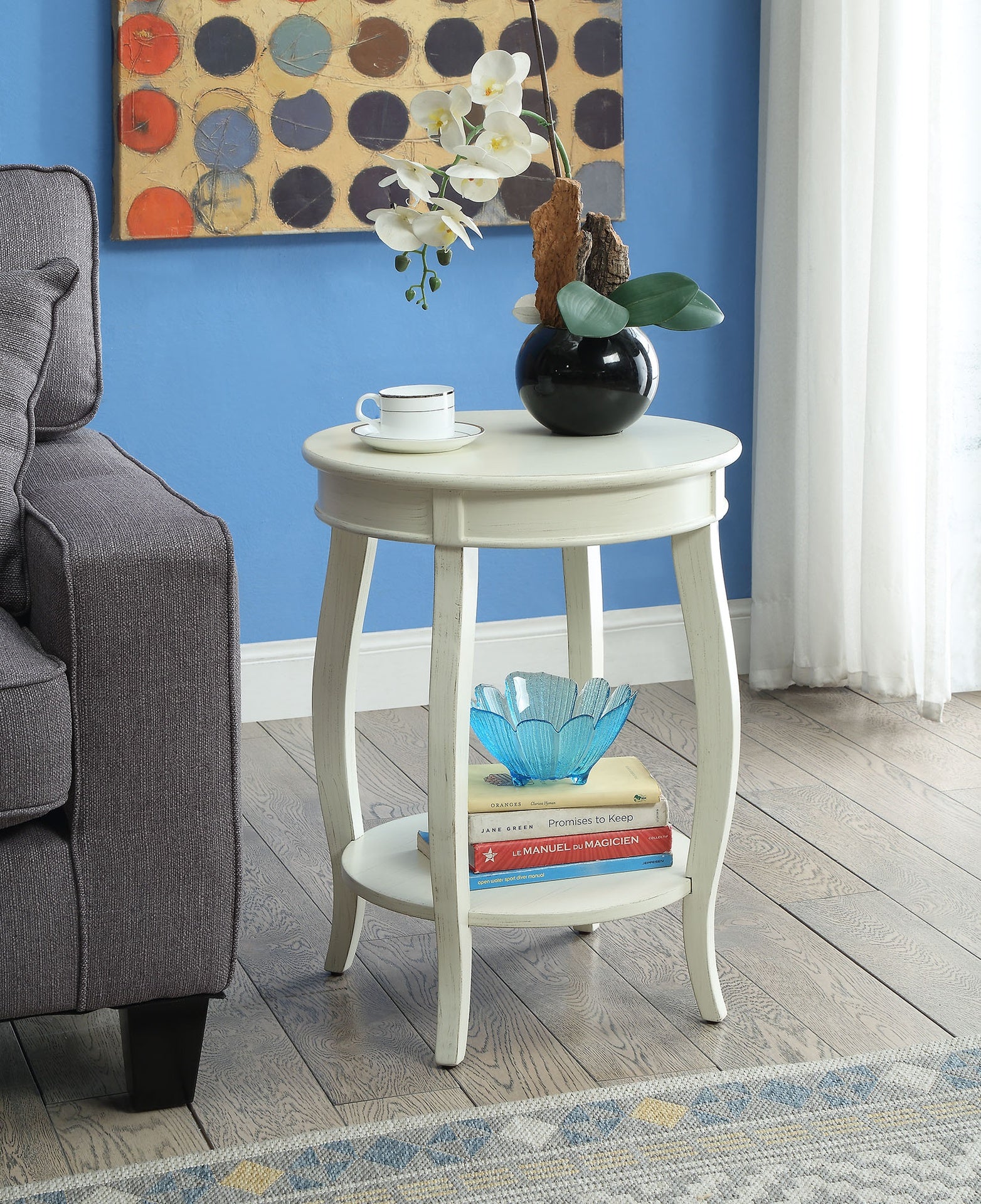 Aberta Antique White Finish Accent Table