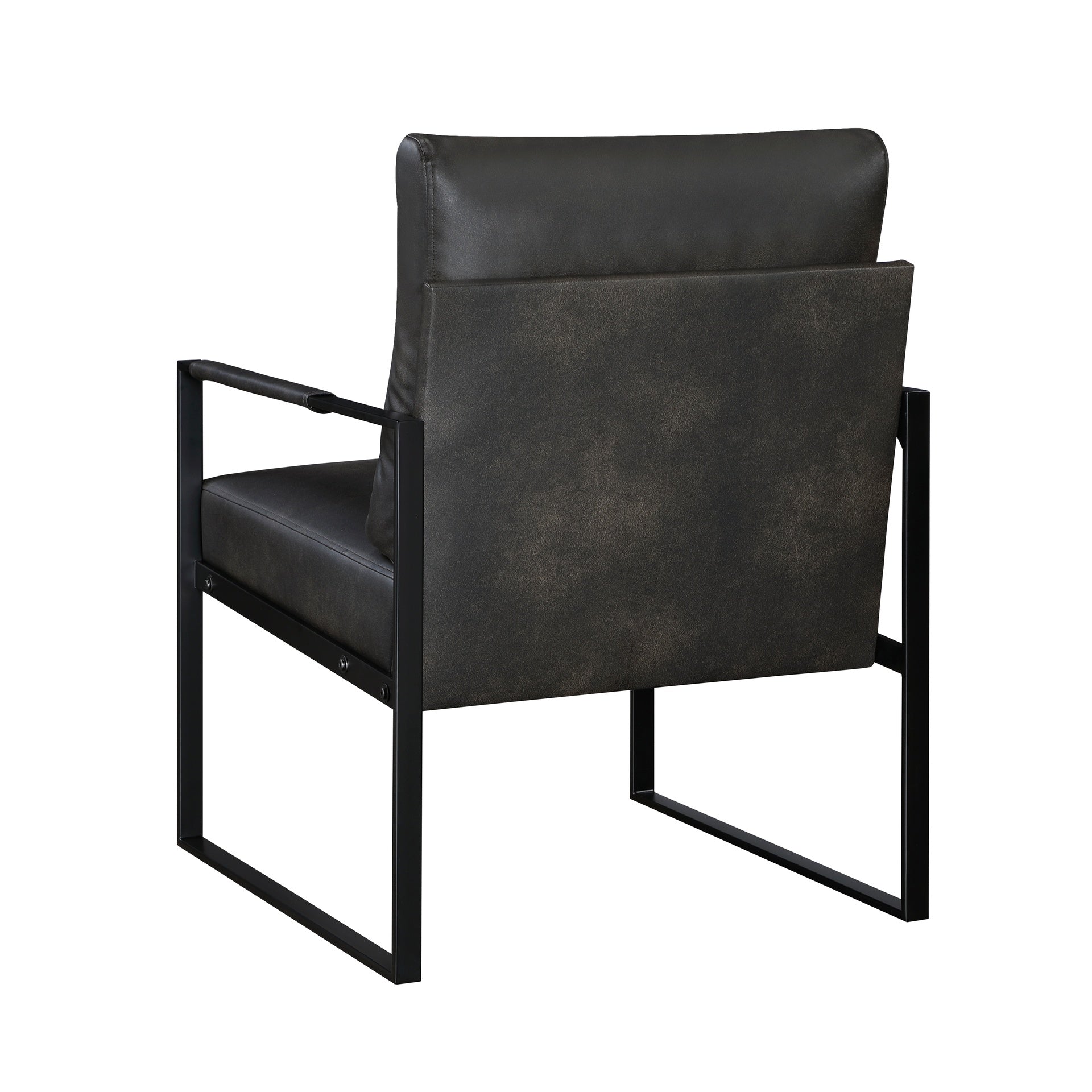 Modern Accent Chair Cushioned Seat Dark Gray Faux Leather Upholstery Black Metal Frame 1pc Style Comfort Durability Elegance Look