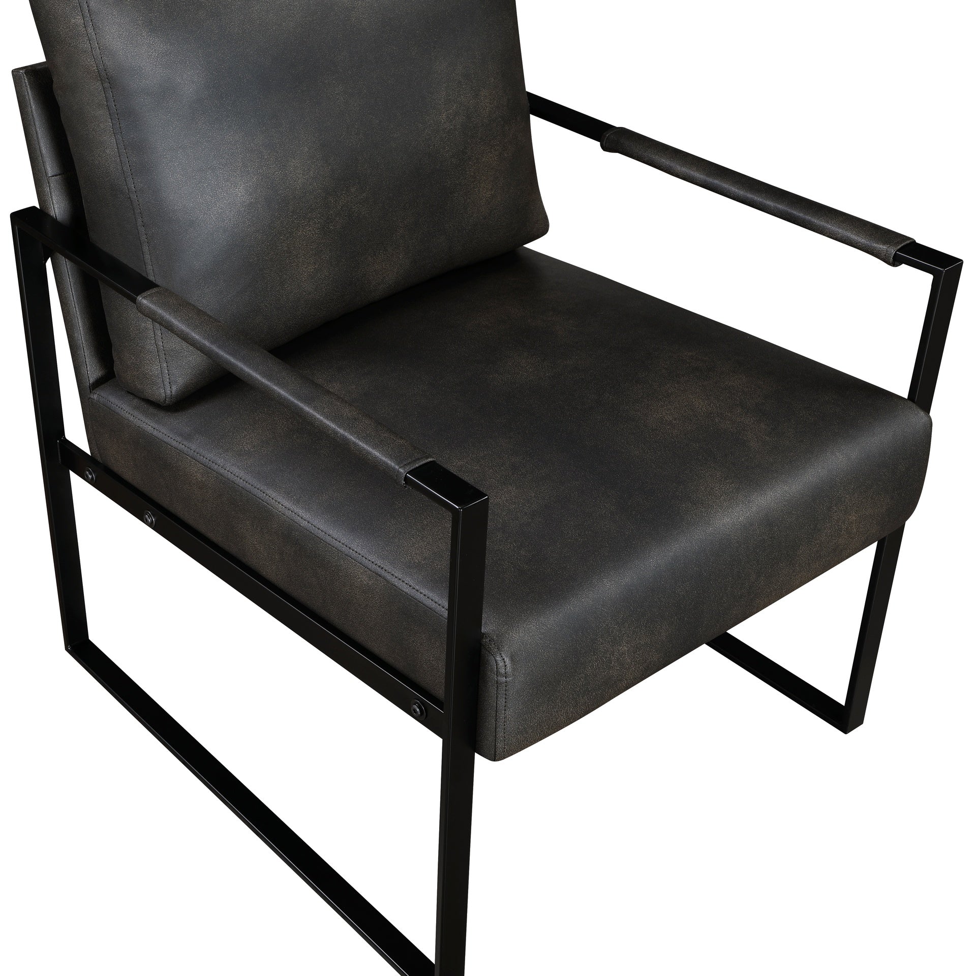 Modern Accent Chair Cushioned Seat Dark Gray Faux Leather Upholstery Black Metal Frame 1pc Style Comfort Durability Elegance Look