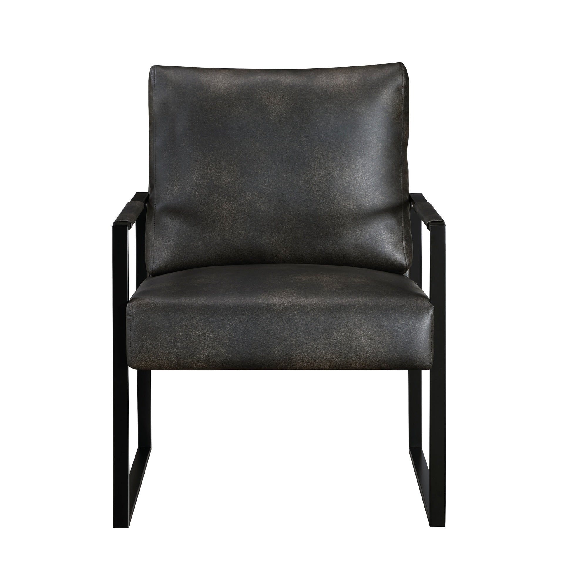 Modern Accent Chair Cushioned Seat Dark Gray Faux Leather Upholstery Black Metal Frame 1pc Style Comfort Durability Elegance Look