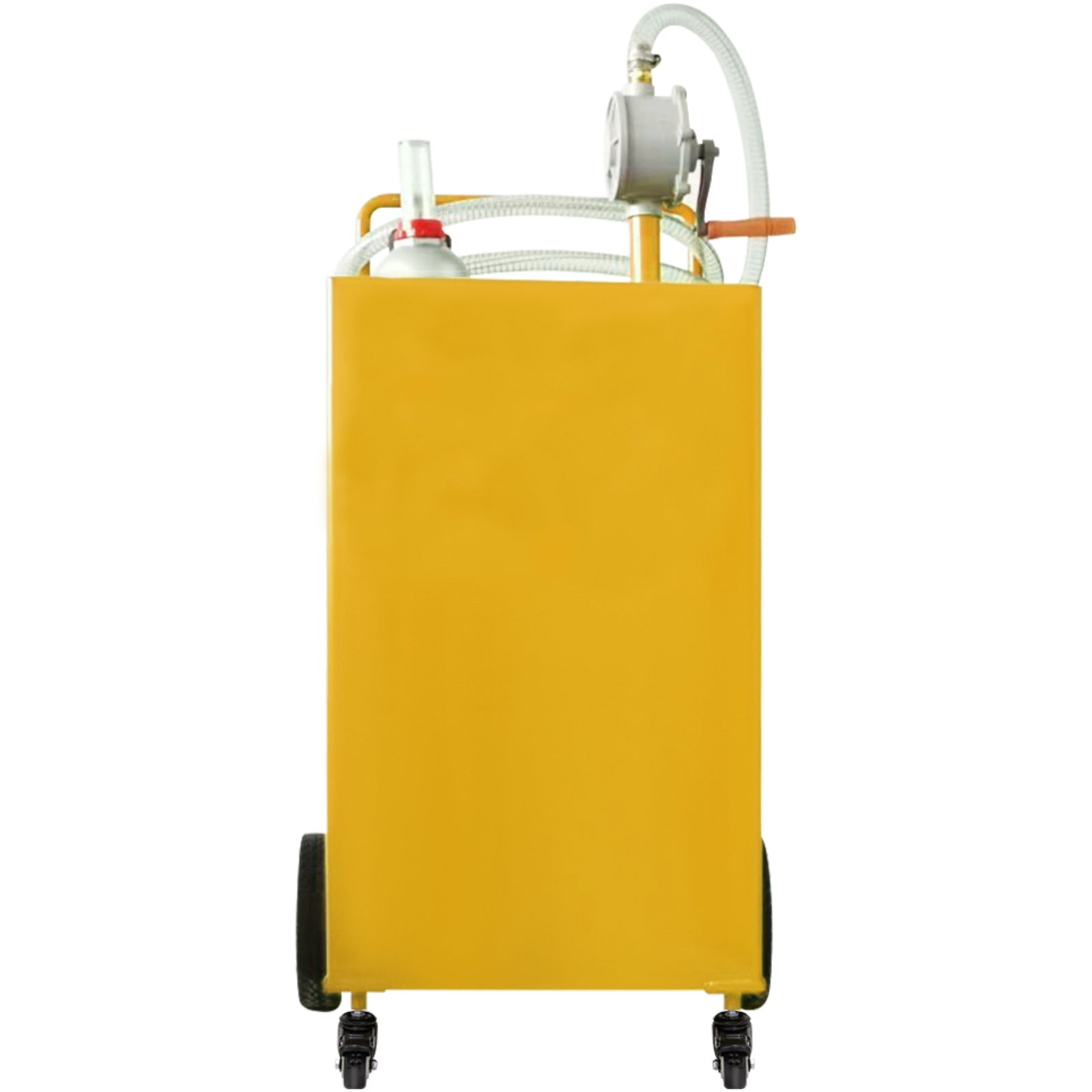 30 Gallon Fuel Caddy, Gas Storage Tank & 4 Wheels, with Manuel Transfer Pump, Gasoline Diesel Fuel Container for Cars, Lawn Mowers, ATVs, Boats, More, Yellow