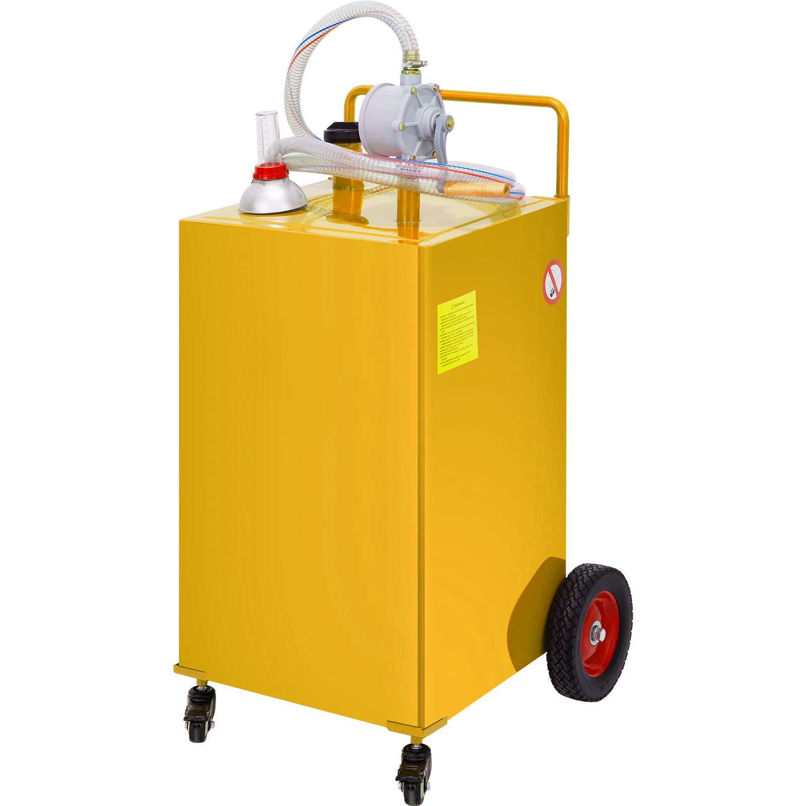 30 Gallon Fuel Caddy, Gas Storage Tank & 4 Wheels, with Manuel Transfer Pump, Gasoline Diesel Fuel Container for Cars, Lawn Mowers, ATVs, Boats, More, Yellow