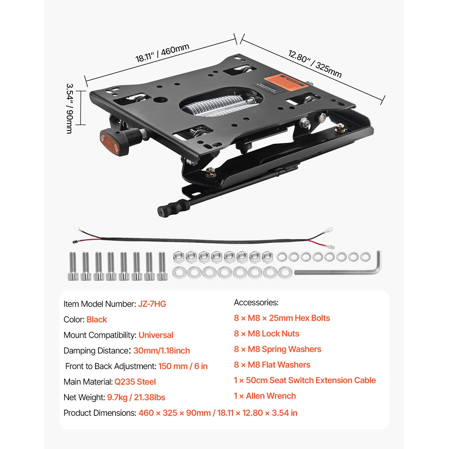 Universal Seat Suspension Kit with Seat Slider Fits Lawn Mower Tractor Forklift