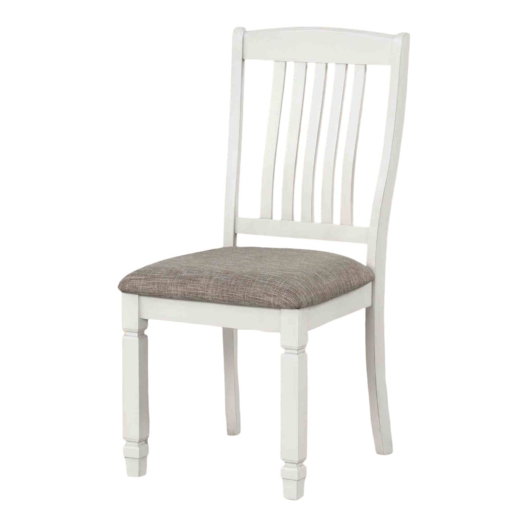 Farmhouse Style 2pc Side Chair Slat Back Upholstered Seat Rustic White Finish Dining Room Furniture