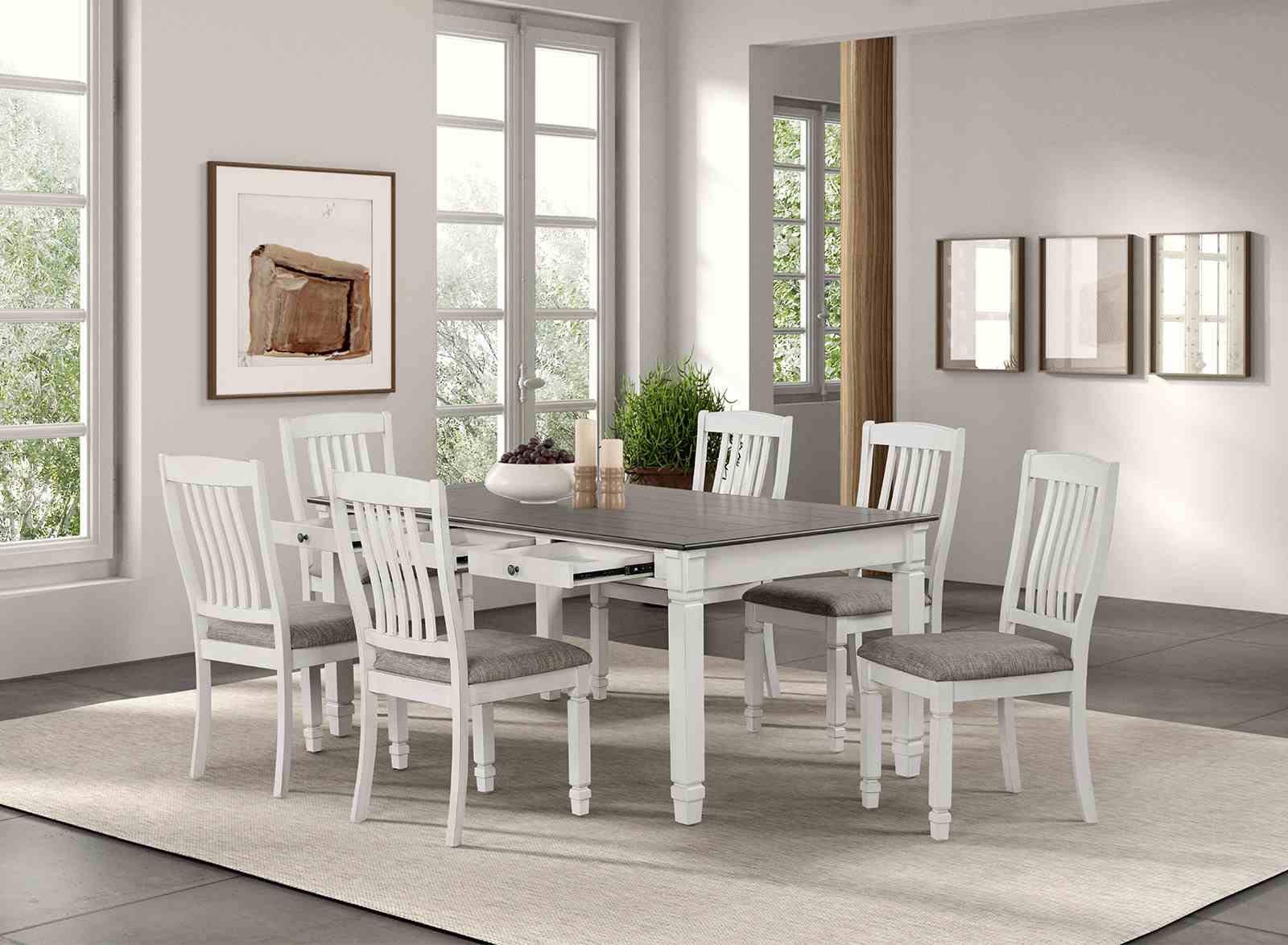 Farmhouse Style 2pc Side Chair Slat Back Upholstered Seat Rustic White Finish Dining Room Furniture