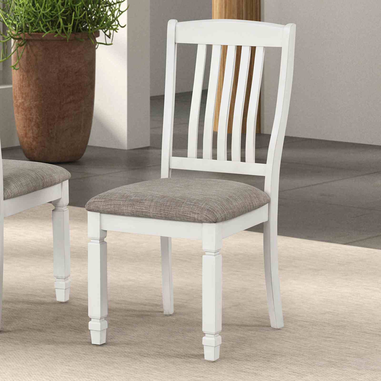 Farmhouse Style 2pc Side Chair Slat Back Upholstered Seat Rustic White Finish Dining Room Furniture