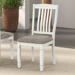 Farmhouse Style 2pc Side Chair Slat Back Upholstered Seat Rustic White Finish Dining Room Furniture