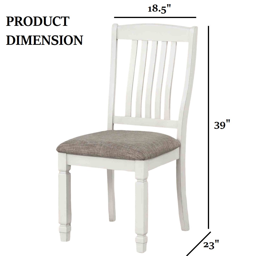 Farmhouse Style 2pc Side Chair Slat Back Upholstered Seat Rustic White Finish Dining Room Furniture