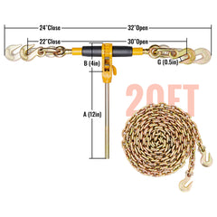 Ratchet Chain Binder, 5/16"-3/8" Heavy Duty Load Binders, with G80 Chains 7100 lbs Secure Load Limit, Labor-saving Anti-skid Handle, Tie Down Hauling Chain Binders for Flatbed Truck Trailer, 2 P