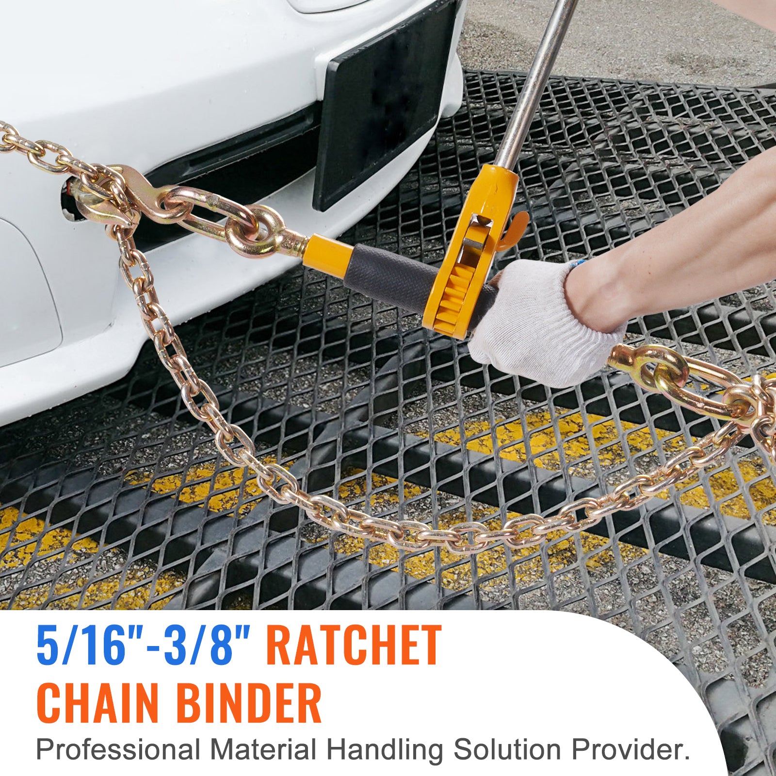 Ratchet Chain Binder, 5/16"-3/8" Heavy Duty Load Binders, with G80 Chains 7100 lbs Secure Load Limit, Labor-saving Anti-skid Handle, Tie Down Hauling Chain Binders for Flatbed Truck Trailer, 2 P