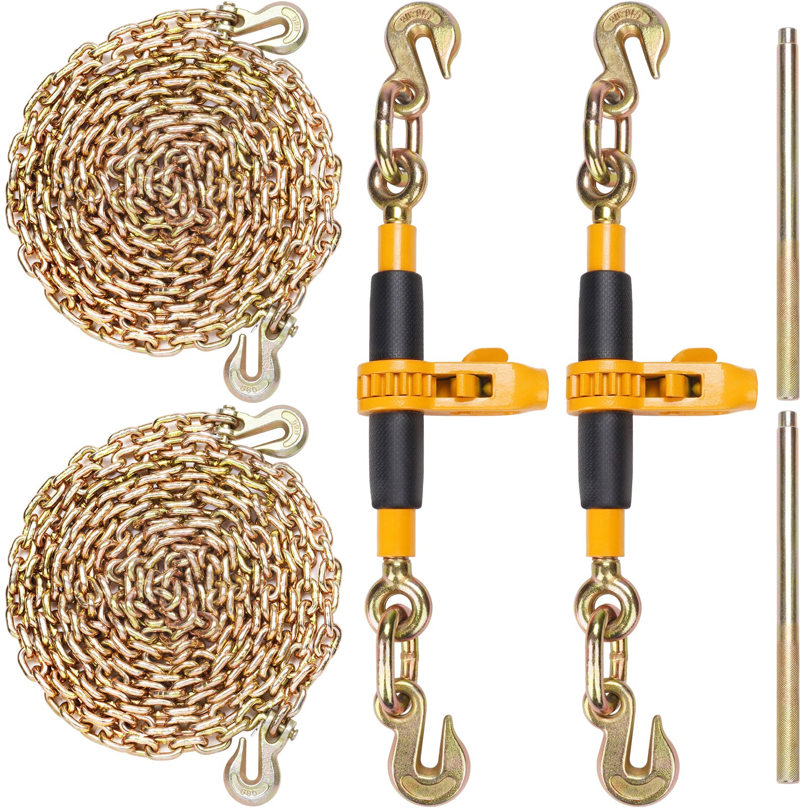 Ratchet Chain Binder, 5/16"-3/8" Heavy Duty Load Binders, with G80 Chains 7100 lbs Secure Load Limit, Labor-saving Anti-skid Handle, Tie Down Hauling Chain Binders for Flatbed Truck Trailer, 2 P