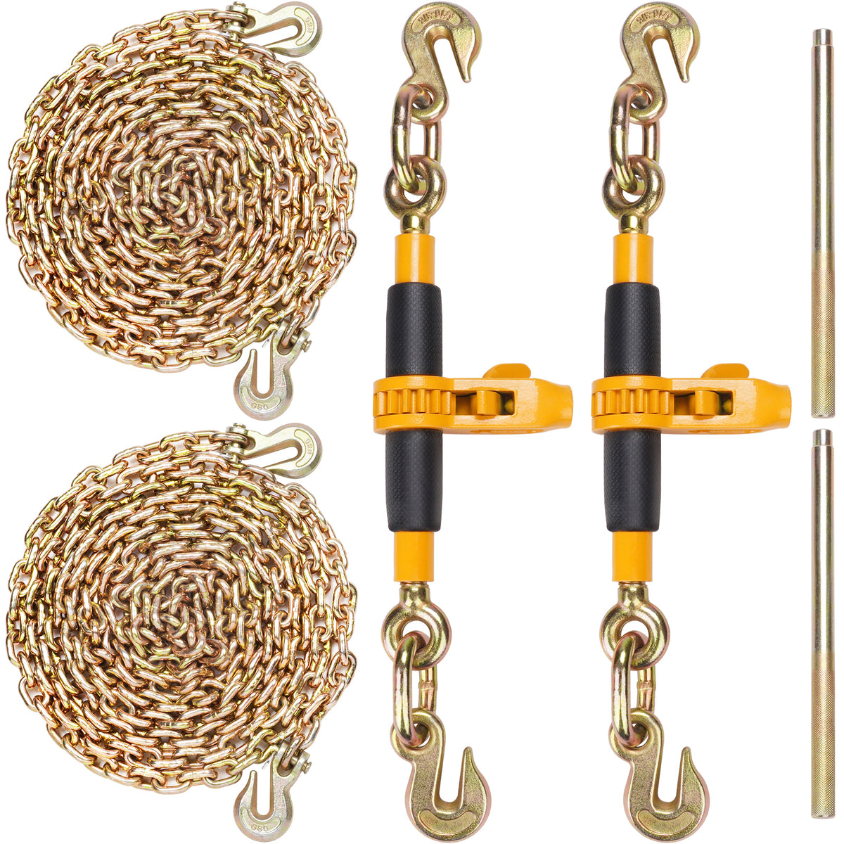 Ratchet Chain Binder, 5/16"-3/8" Heavy Duty Load Binders, with G80 Chains 7100 lbs Secure Load Limit, Labor-saving Anti-skid Handle, Tie Down Hauling Chain Binders for Flatbed Truck Trailer, 2 P