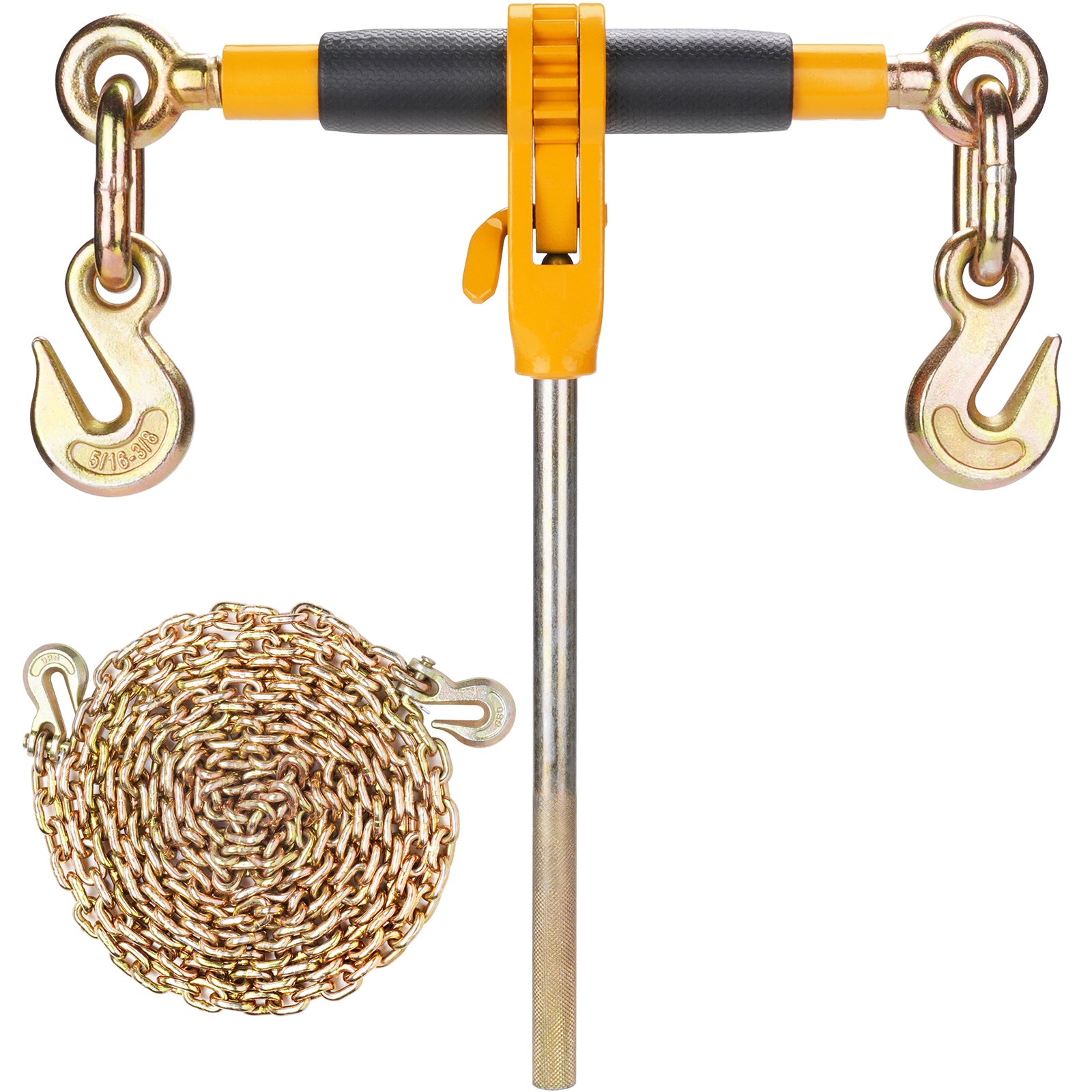 Ratchet Chain Binder, 5/16"-3/8" Heavy Duty Load Binders, with G80 Chains 7100 lbs Secure Load Limit, Labor-saving Anti-skid Handle, Tie Down Hauling Chain Binders for Flatbed Truck Trailer, 2 P