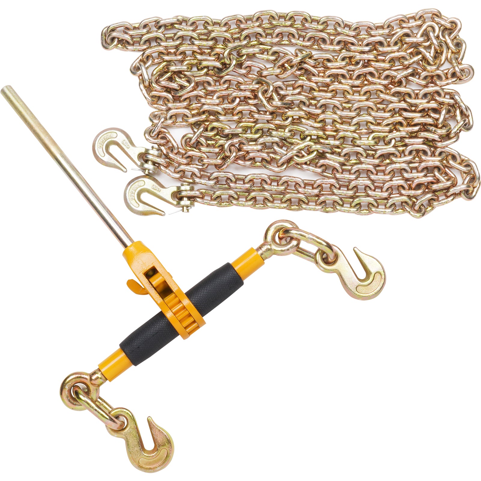 Ratchet Chain Binder, 5/16"-3/8" Heavy Duty Load Binders, with G80 Chains 7100 lbs Secure Load Limit, Labor-saving Anti-skid Handle, Tie Down Hauling Chain Binders for Flatbed Truck Trailer, 2 P