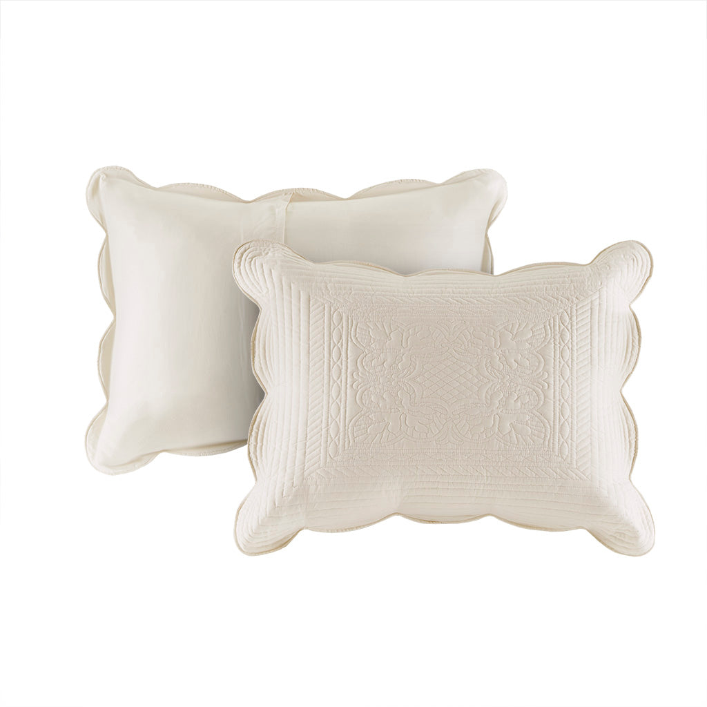 3 Piece Reversible Scalloped Edge Quilt Set Cream Full/Queen