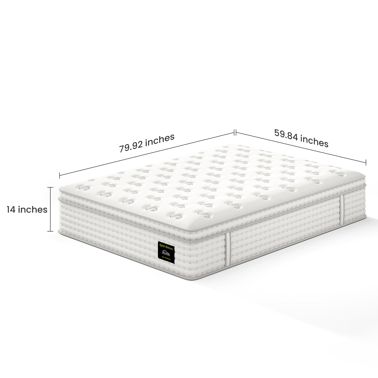14'' Hybrid Mattress - Queen, Memory Foam & Pocket Springs for Pressure Relief, Fiberglass Free Ergonomic Home White