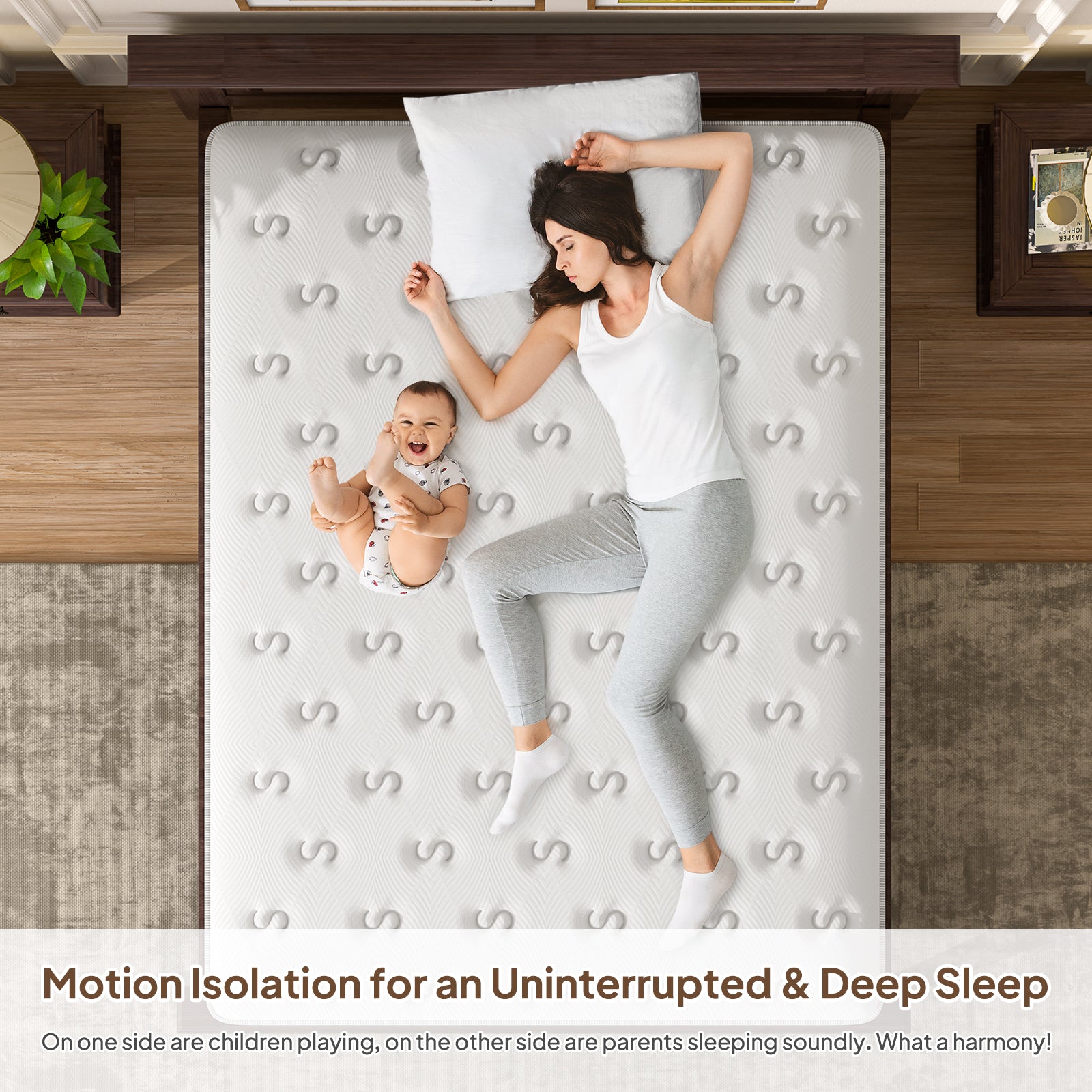 14'' Hybrid Mattress - Queen, Memory Foam & Pocket Springs for Pressure Relief, Fiberglass Free Ergonomic Home White