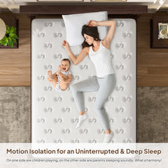 14'' Hybrid Mattress - Queen, Memory Foam & Pocket Springs for Pressure Relief, Fiberglass Free Ergonomic Home White