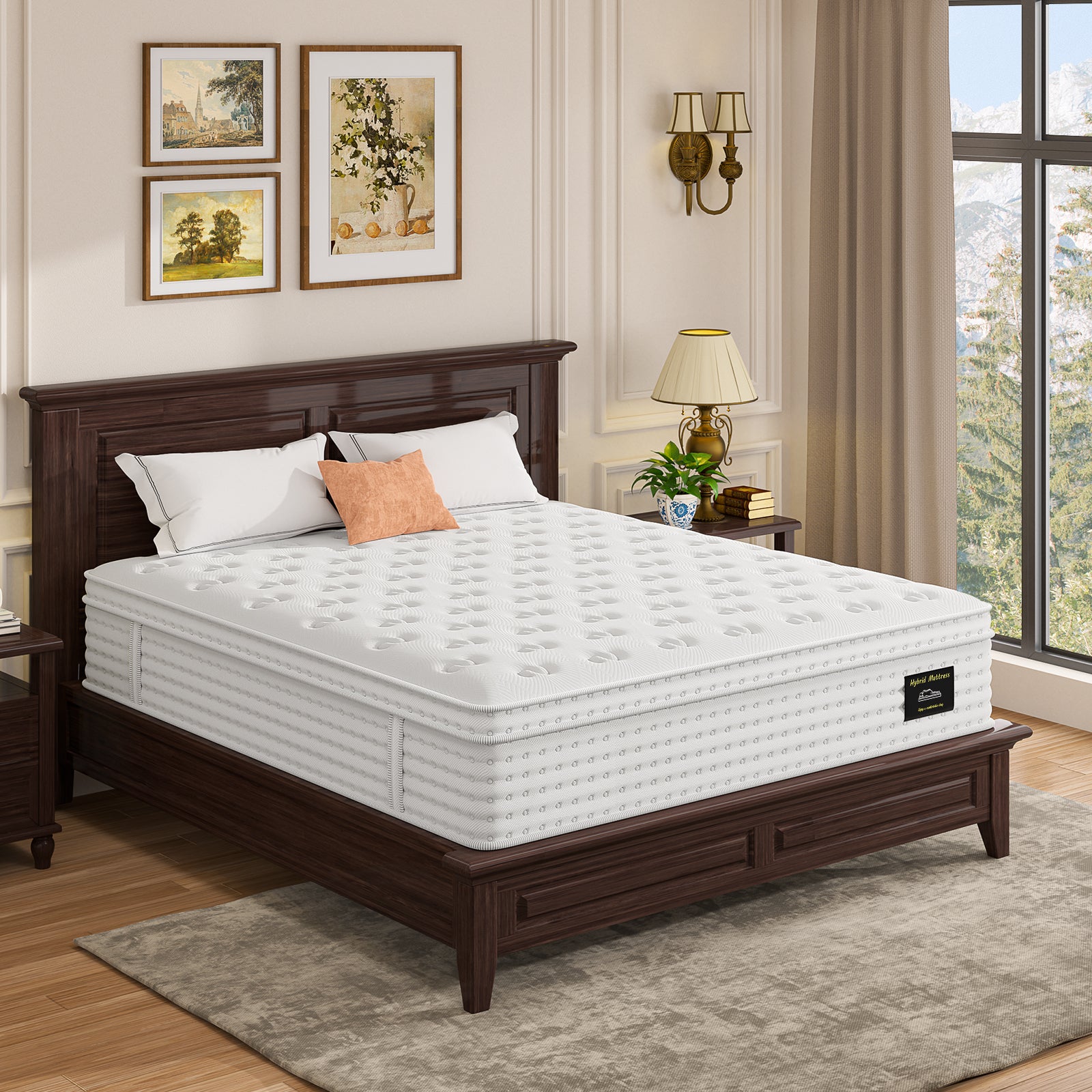 14'' Hybrid Mattress - Queen, Memory Foam & Pocket Springs for Pressure Relief, Fiberglass Free Ergonomic Home White