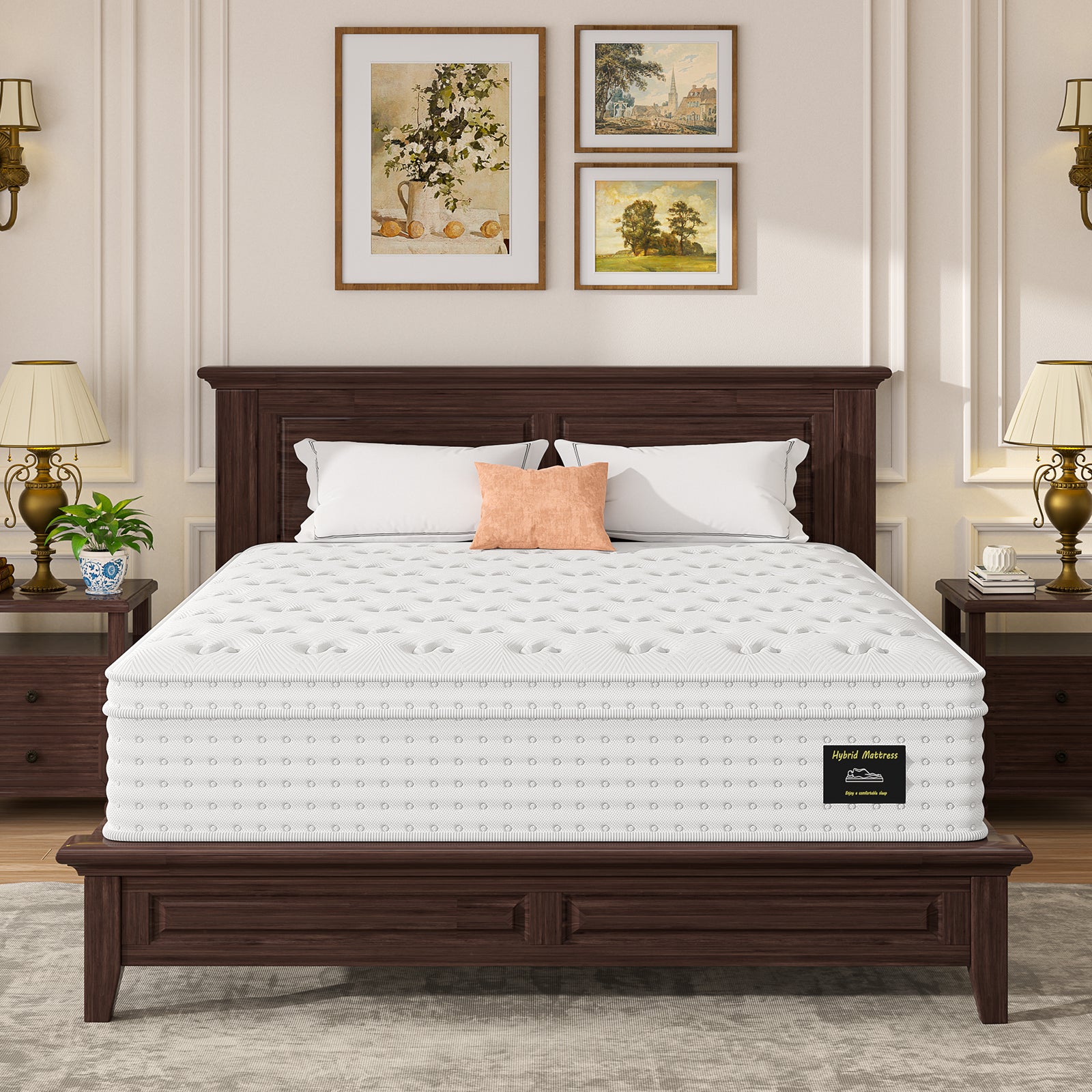 14'' Hybrid Mattress - Queen, Memory Foam & Pocket Springs for Pressure Relief, Fiberglass Free Ergonomic Home White