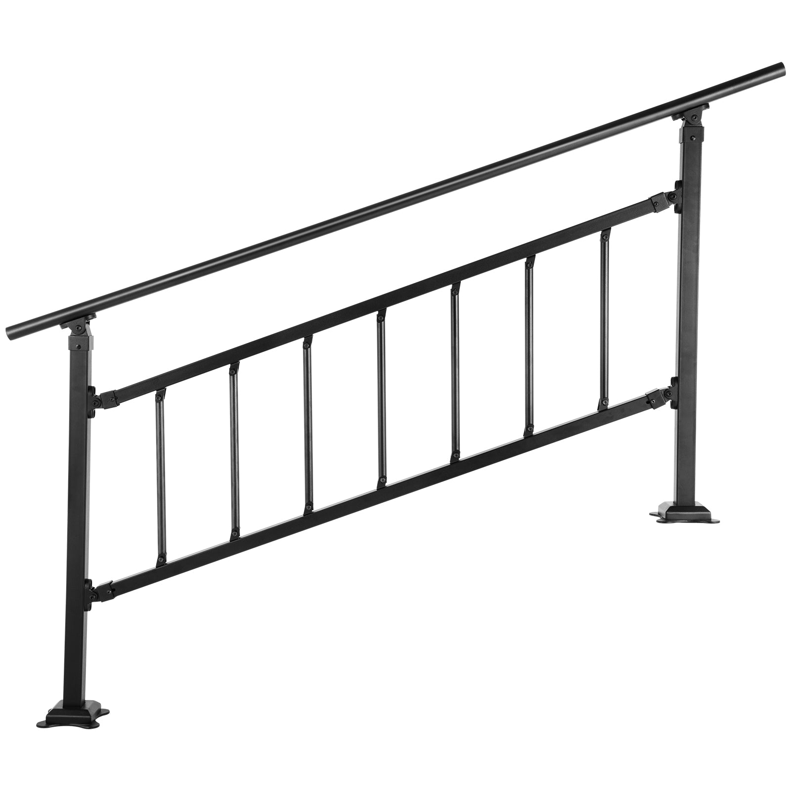 Outdoor Stair Railing, Fits for 1-5 Steps Transitional Wrought Iron Handrail, Adjustable Exterior Stair Railing with Fence, Handrails for Concrete Steps with Installation Kit, Matte Black