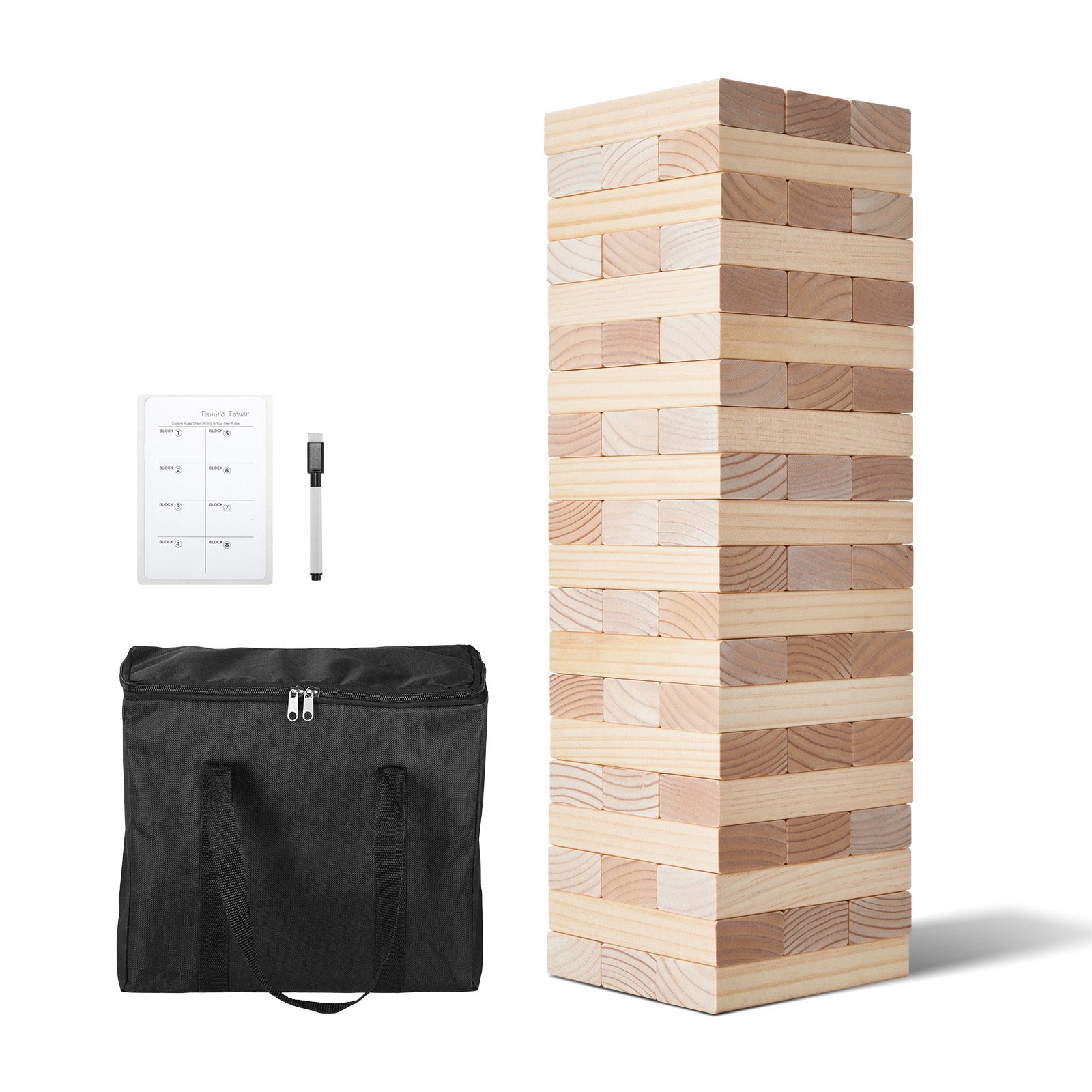Tumbling Timber Toy 60 Blocks Giant Tumble Tower Blocks Game Pine Wood Bag
