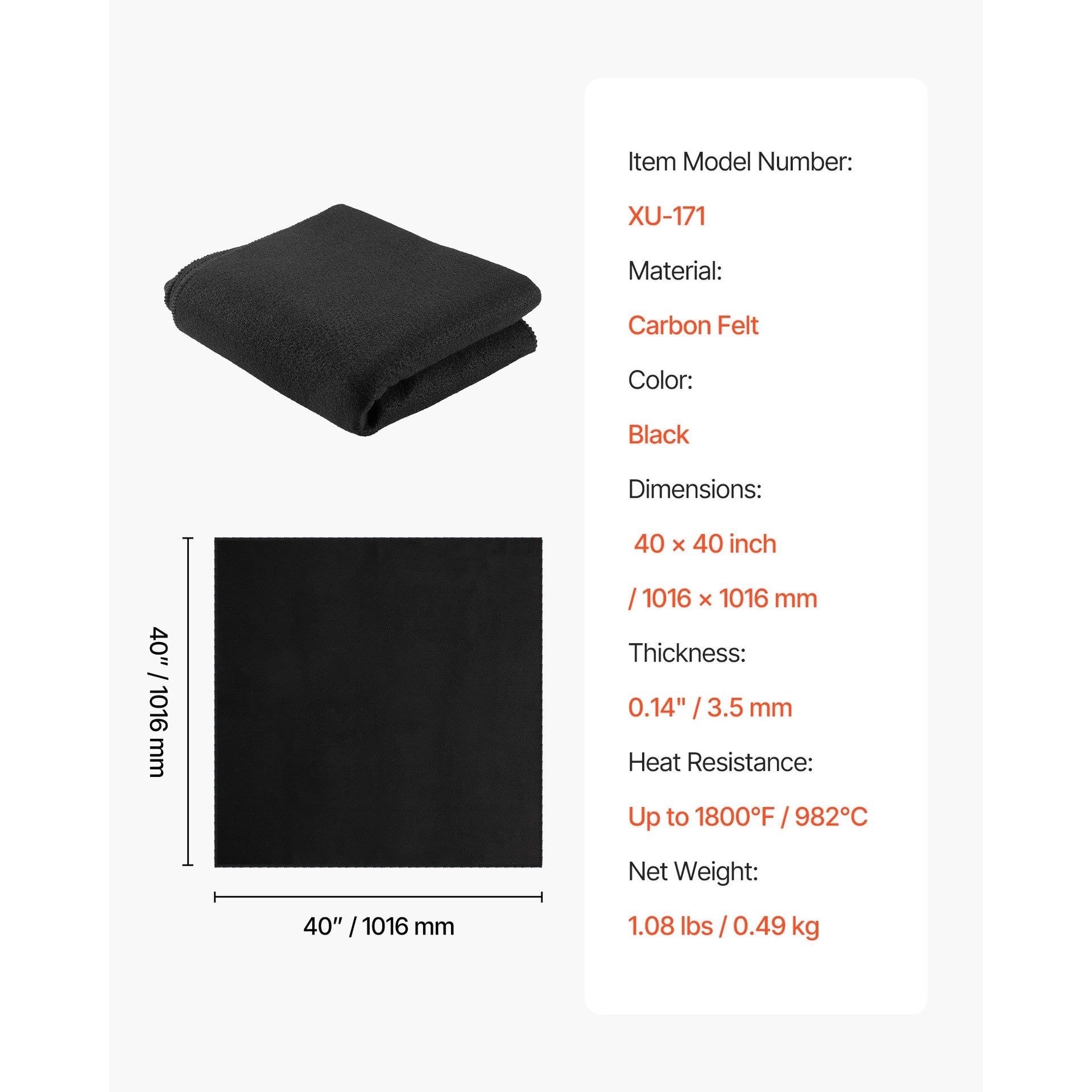 Carbon Felt Welding Blanket, 40" x 40" Flame Retardant Welding Blanket, Up to 1800°F Heat Resistant Safety Protection Blanket, 3.5mm Thickened Carbon Fiber Fireproof Insulation Mat Pad