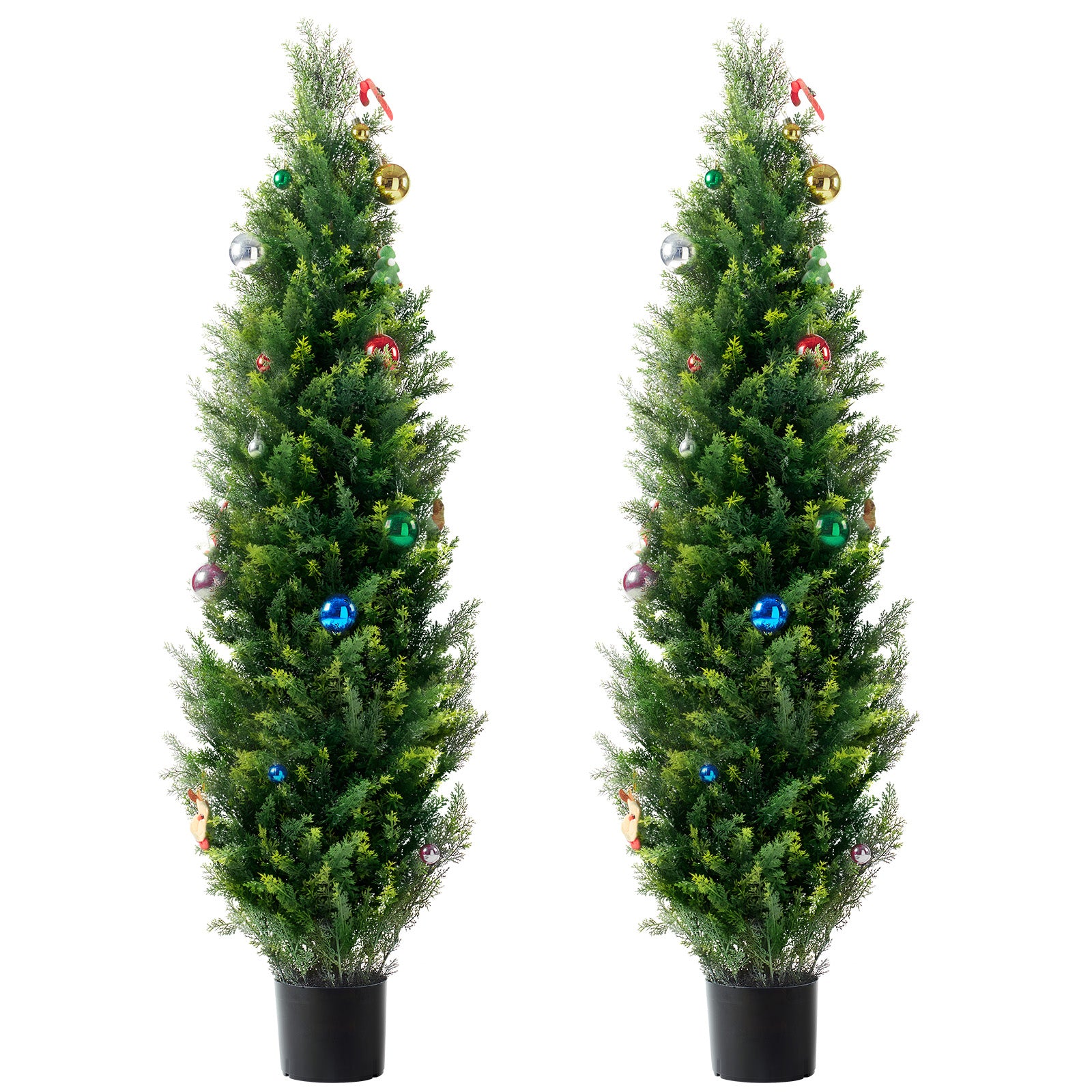 2 Pack 5' Artificial Cedar Topiary Tree Faux Plant UV Decor In/Outdoor