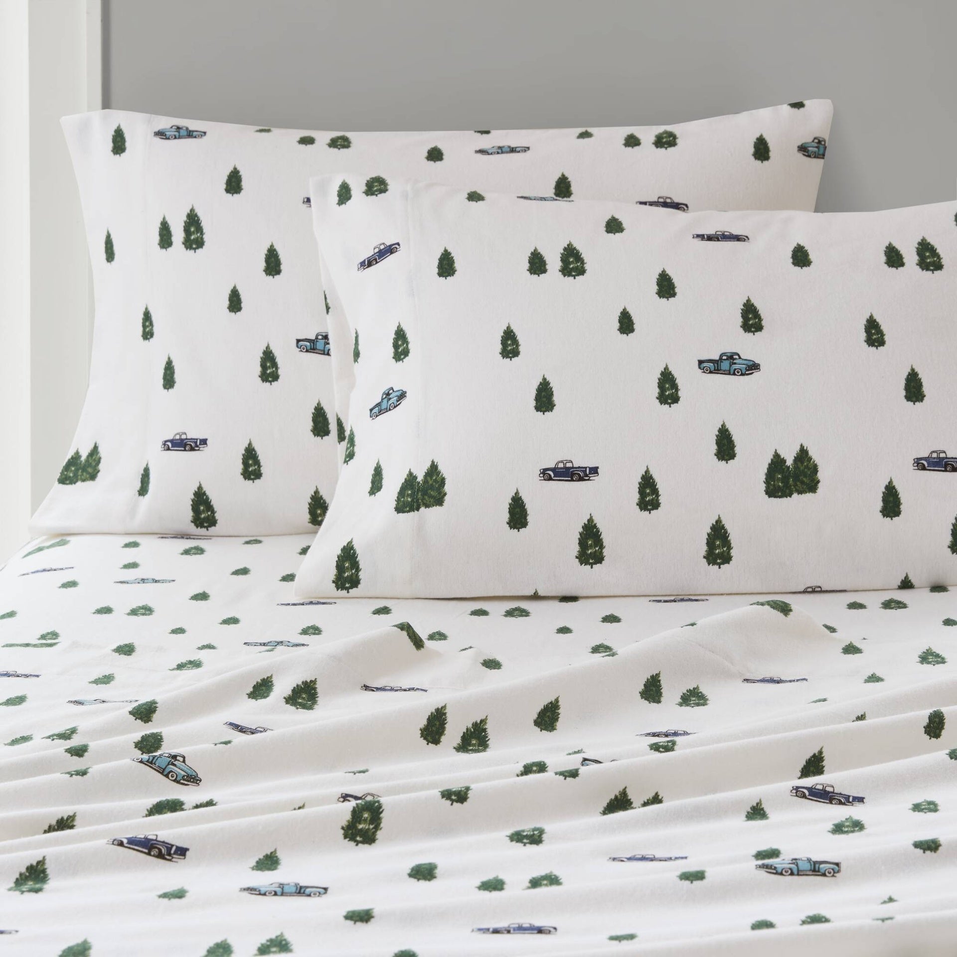 3 PCS Twin Sheet Set Green Trees & Trucks