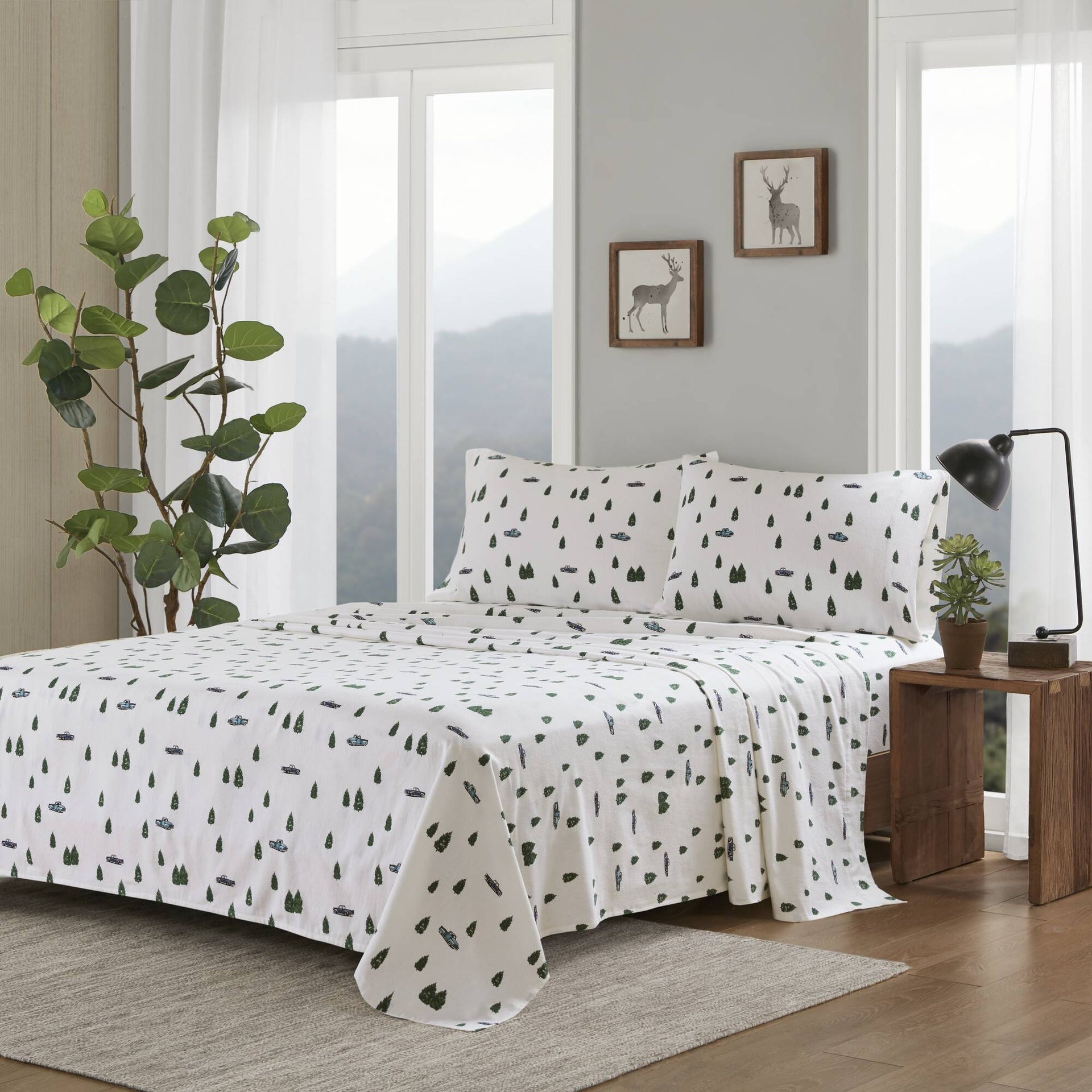 3 PCS Twin Sheet Set Green Trees & Trucks
