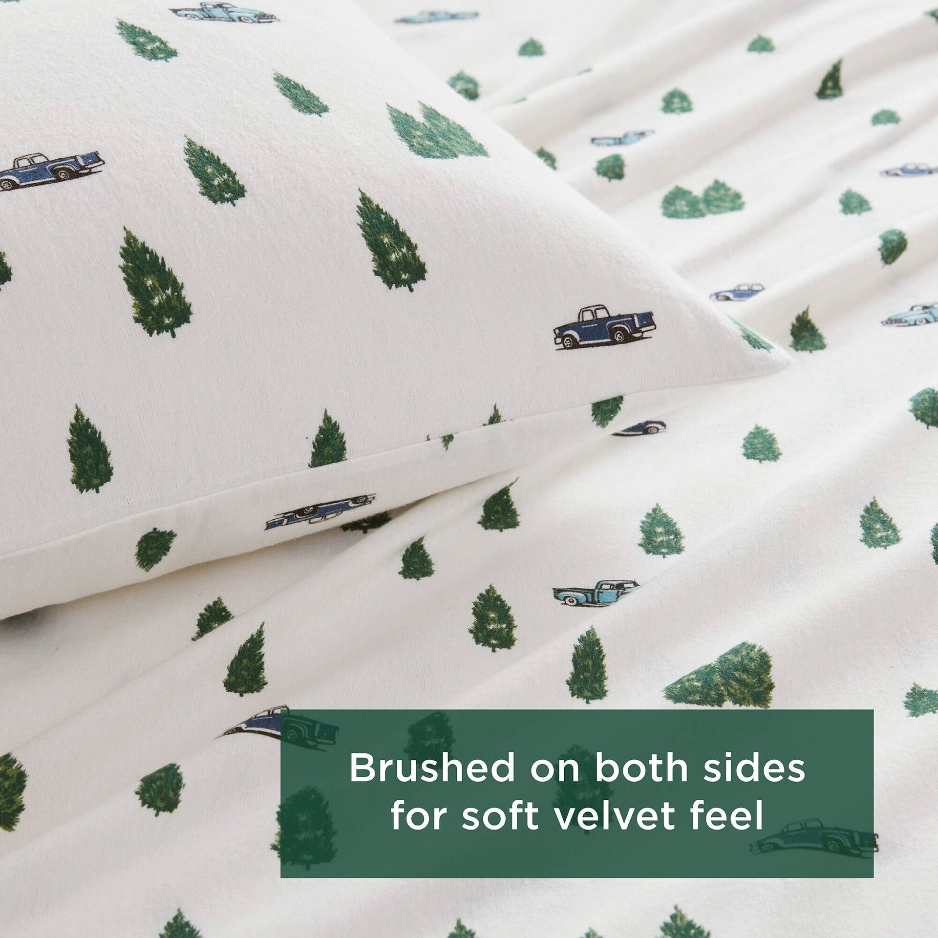 3 PCS Twin Sheet Set Green Trees & Trucks