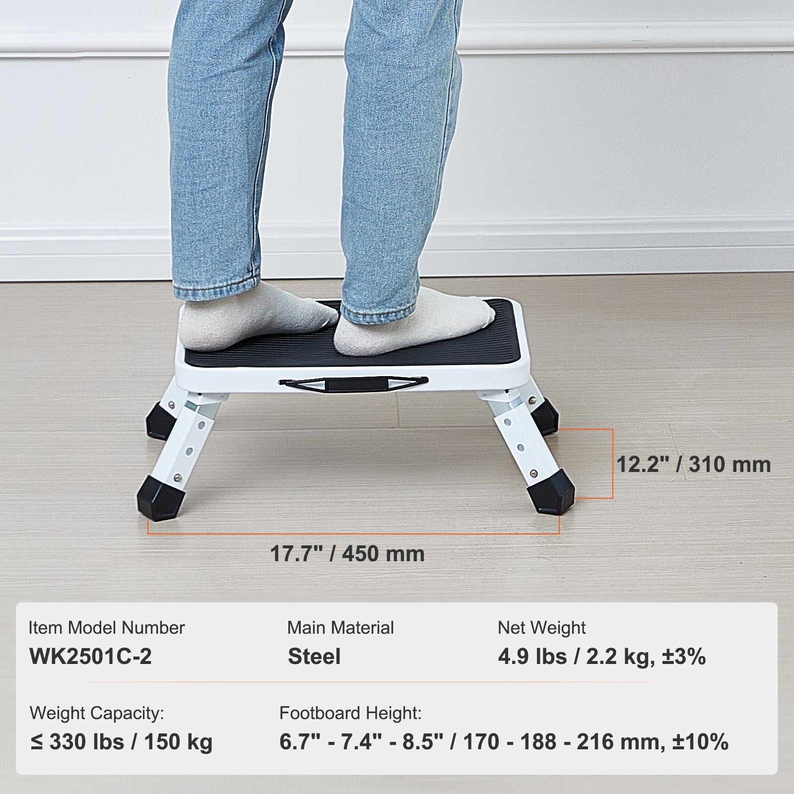 Step Stool 1-Step 330lbs Capacity, Folding Steel Step Ladder 3 Adjustable Height, Portable Toddler Step Stools for Adults, Non-Slip Sturdy Step Ladders for Office, RVs, Pets, Bathrooms,Bedrooms