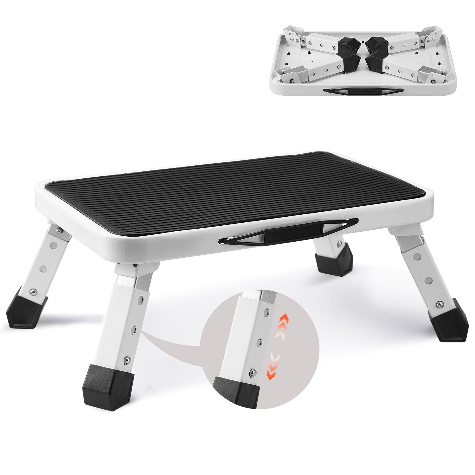 Step Stool 1-Step 330lbs Capacity, Folding Steel Step Ladder 3 Adjustable Height, Portable Toddler Step Stools for Adults, Non-Slip Sturdy Step Ladders for Office, RVs, Pets, Bathrooms,Bedrooms