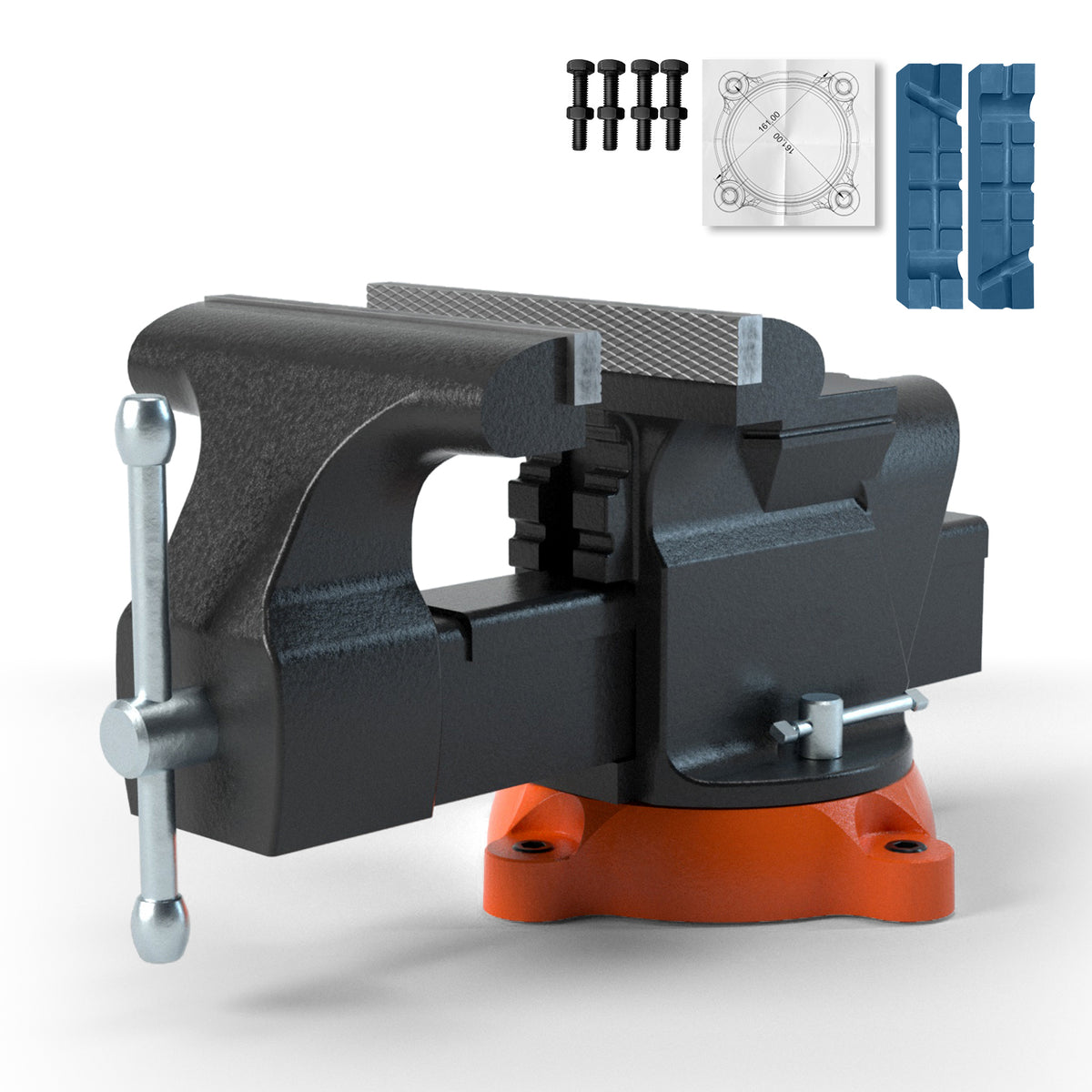 6" Bench Vise w/ Anvil 360°Swivel Locking Base Heavy Duty Ductile Iron