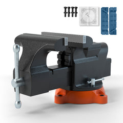6" Bench Vise w/ Anvil 360°Swivel Locking Base Heavy Duty Ductile Iron